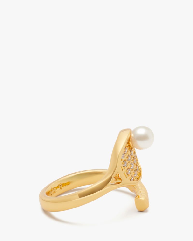 Kate Spade,Queen Of The Court Tennis Ring,Clear/Gold