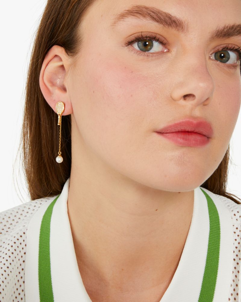 Kate Spade,Queen Of The Court Tennis Linear Earrings,Clear/Gold