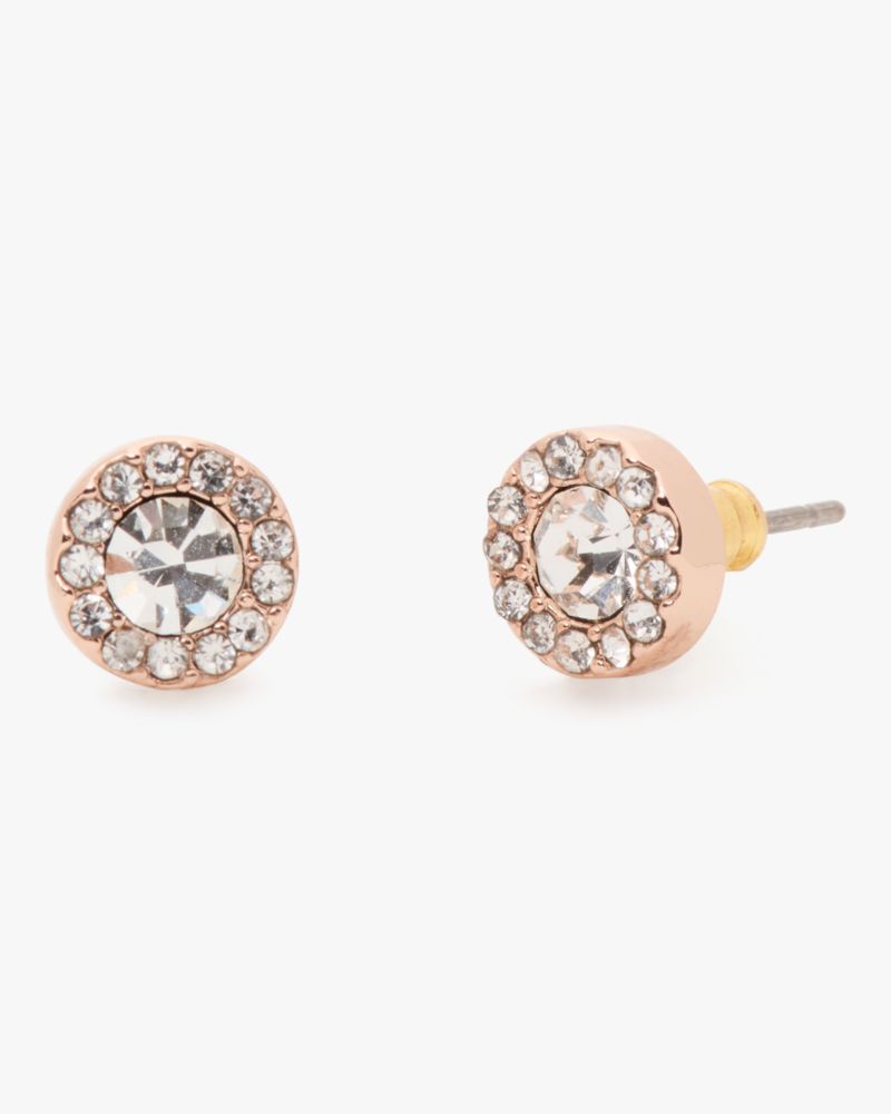 Kate Spade,You're A Gem Pave Halo Studs,Studs,Rhinestones,Pave Embellishment,Yellow Gold,Gold Metal,Work,Clear