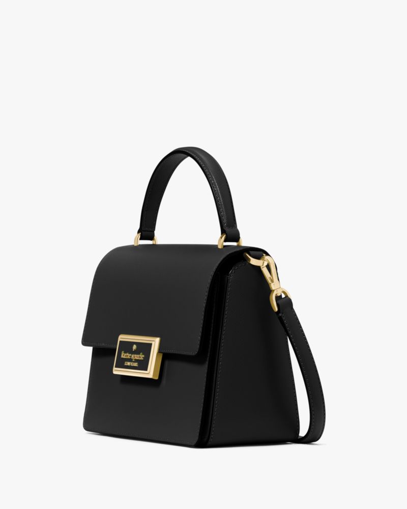 Kate Spade,Reegan Top Handle Crossbody,Lining Leather,Crossbody,Metal,Logo,Lined,Day Party,Black