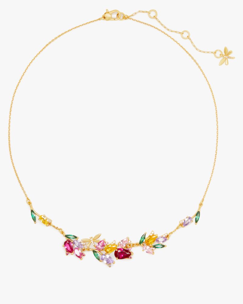 Kate Spade,Greenhouse Floral Necklace,Single Strand,Cubic Zirconia,Pave Embellishment,Novelty Embellishment,Gem Embellishm...,Multi Color