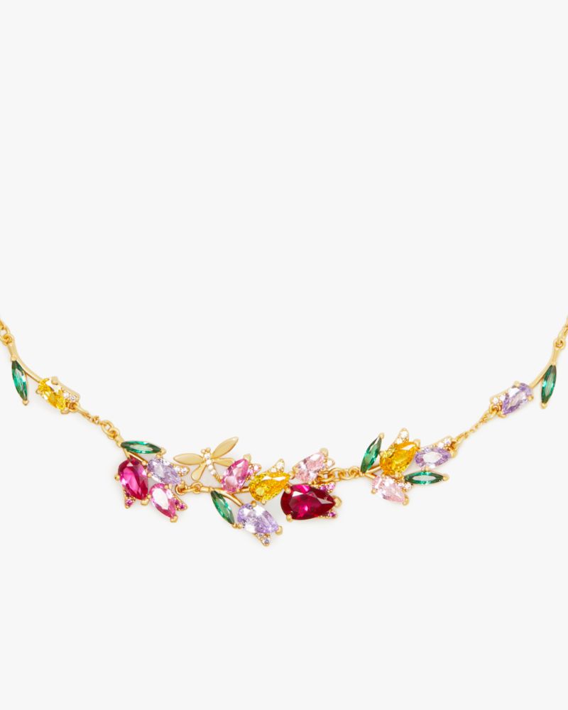 Kate Spade,Greenhouse Floral Necklace,Single Strand,Cubic Zirconia,Pave Embellishment,Novelty Embellishment,Gem Embellishm...,Multi Color