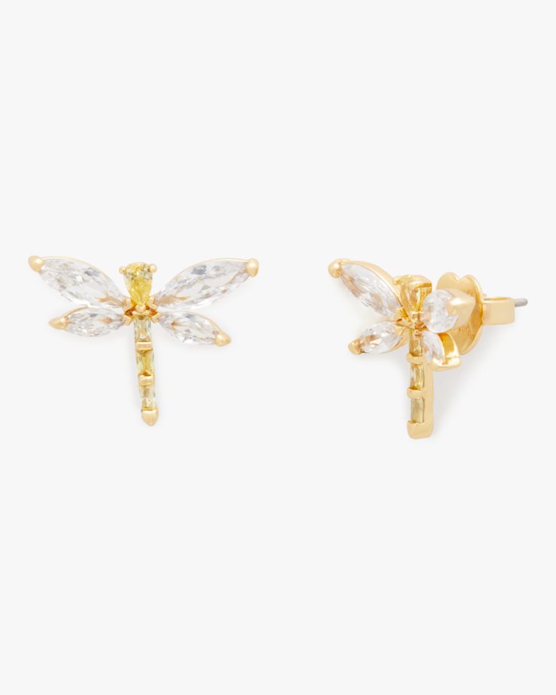 Kate Spade,Greenhouse Dragonfly Studs,Studs,Cubic Zirconia,Gem Embellishment,Novelty Embellishment,Yellow Gold,Gold Metal,...,Clear