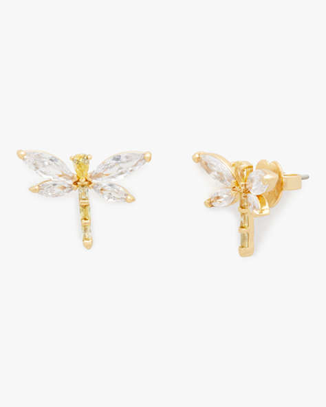 Kate Spade,Greenhouse Dragonfly Studs,Clear/Gold