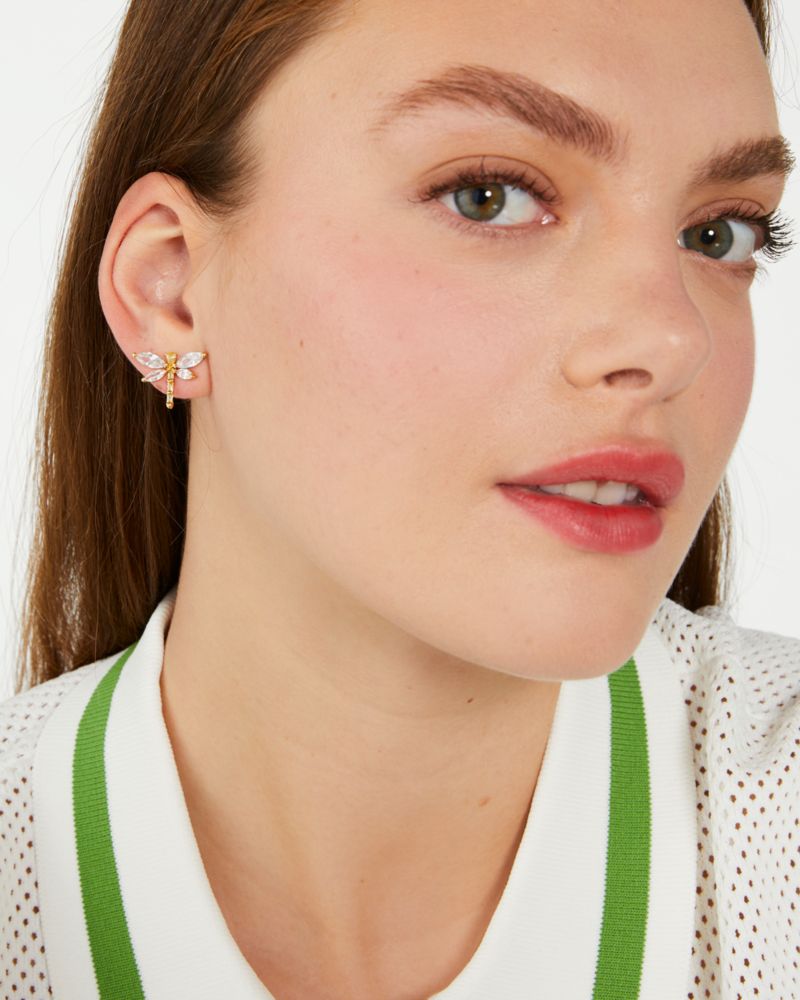 Kate Spade,Greenhouse Dragonfly Studs,Clear/Gold