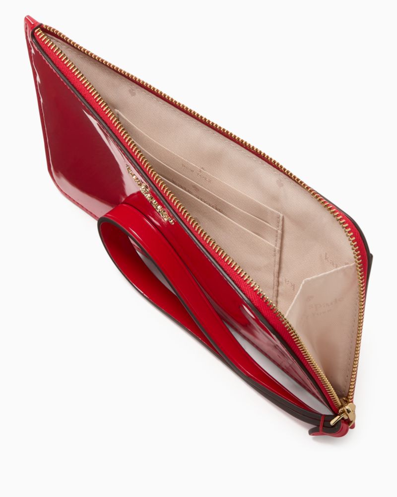 Kate Spade,Lucy Patent Medium L-Zip Wristlet,Wristlet,PVC,Faux Leather,Metal,Logo,Casual,Red