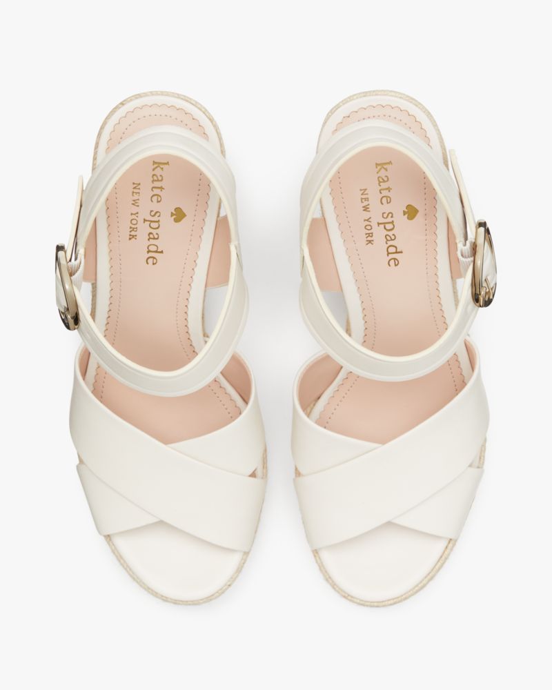 Kate Spade,Della Wedge Heeled Sandals,Rubber,Leather,Faux Leather,Sandals,Espadrilles,Day Party,White