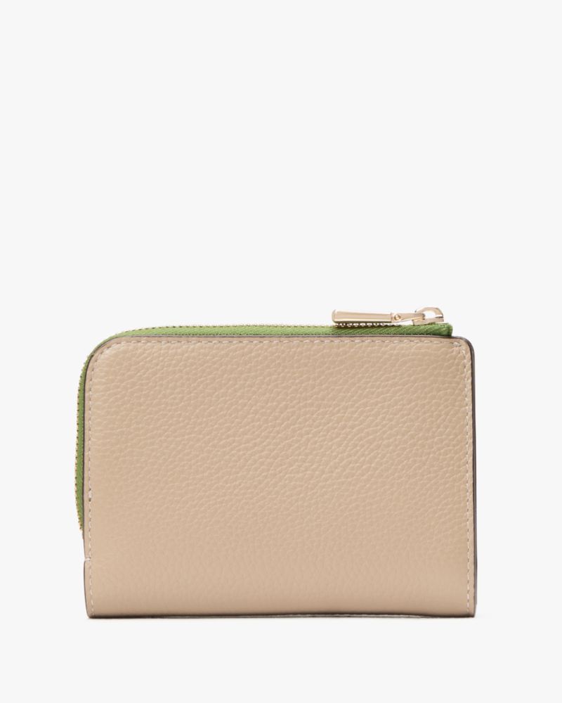 Kate Spade,Ava Colorblocked Pebbled Leather Zip Bifold Wallet,Leather,Bi Fold,Faux Leather,Logo,Word Embellishment,Casual,Olive