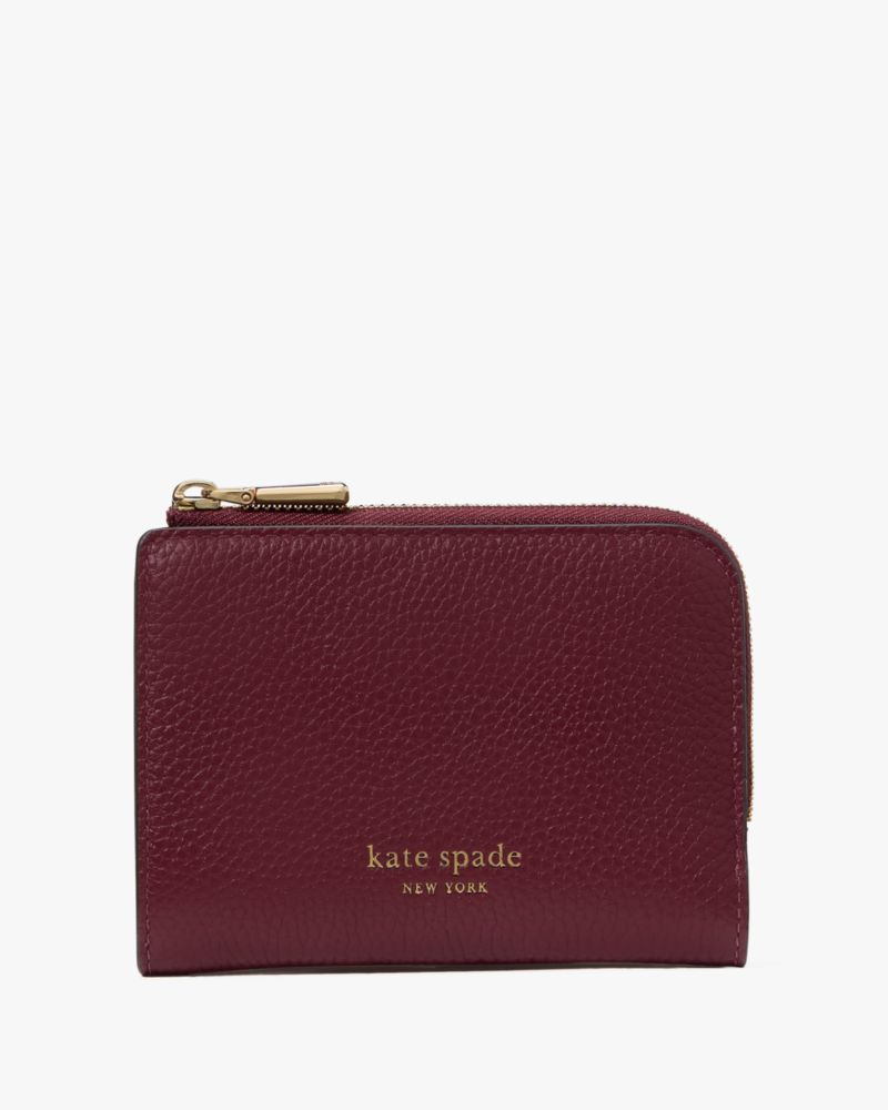 Kate Spade,Ava Colorblocked Pebbled Leather Zip Bifold Wallet,Leather,Bi Fold,Logo,Word Embellishment,Casual,