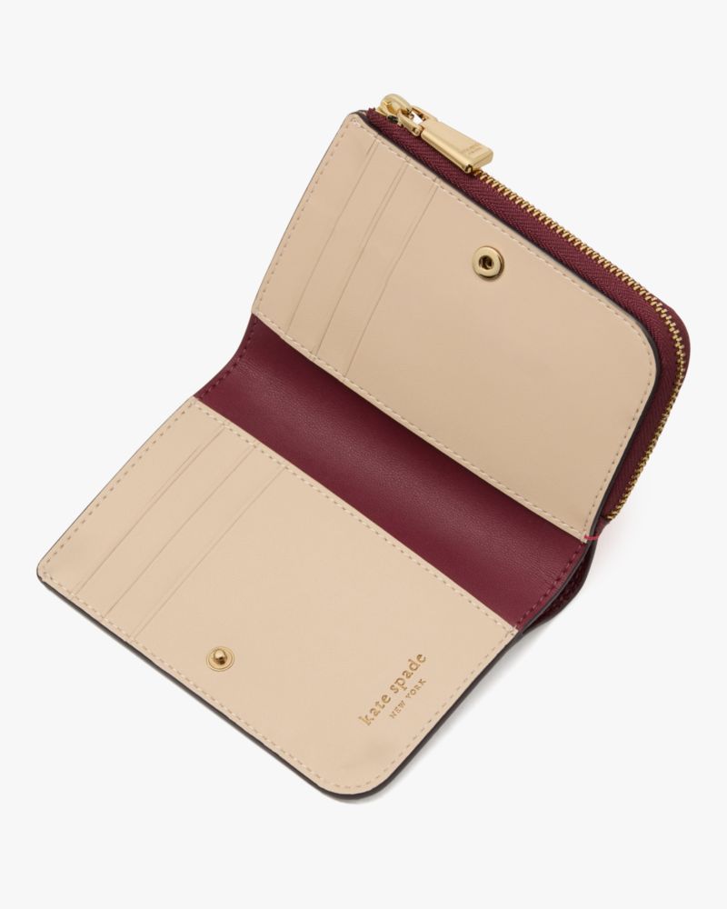 Kate Spade,Ava Colorblocked Pebbled Leather Zip Bifold Wallet,Maroon