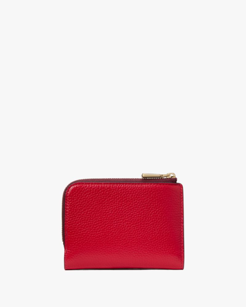Kate Spade,Ava Colorblocked Pebbled Leather Zip Bifold Wallet,Maroon