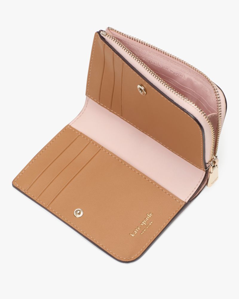 Kate Spade,Ava Colorblocked Pebbled Leather Zip Bifold Wallet,Leather,Bi Fold,Faux Leather,Logo,Word Embellishment,Casual,