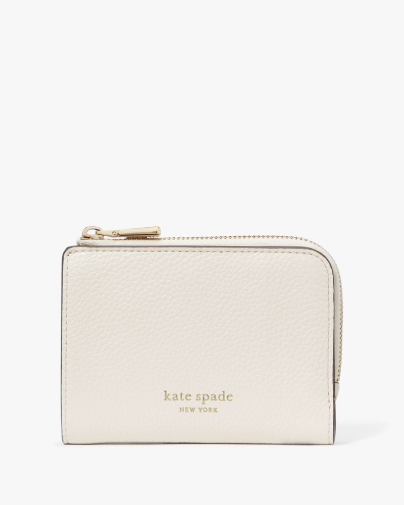 Kate Spade,Ava Colorblocked Pebbled Leather Zip Bifold Wallet,Parchment Multi