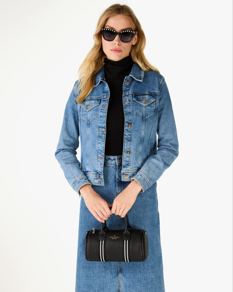 Kate Spade,Rosie Small Duffle Crossbody,Lining Leather,Leather,Barrel Bag,Coin,Metal,Stripe,Logo,Word Embellishment,Lined,...,Black