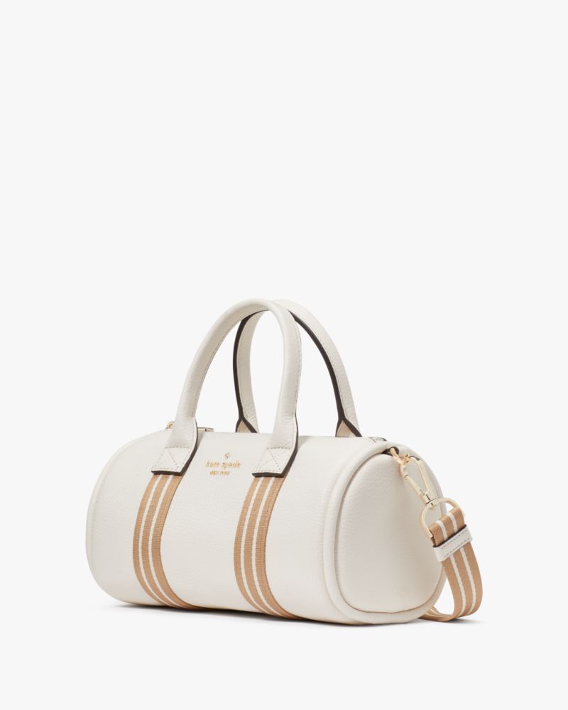 Kate Spade,Rosie Small Duffle Crossbody,Lining Leather,Leather,Barrel Bag,Coin,Stripe,Metal,Logo,Word Embellishment,Lined,...,White,Cream