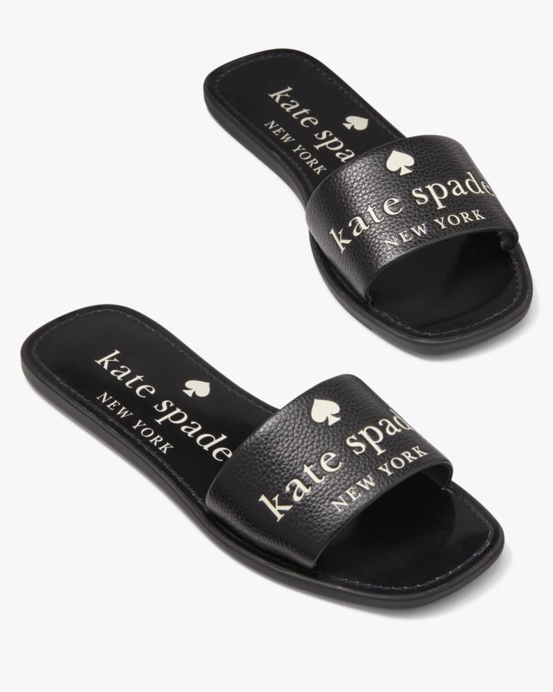 Kate Spade,Peyton Sandals,Rubber,Faux Leather,Leather,Slides,Casual,Black