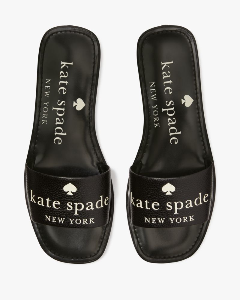 Kate Spade,Peyton Sandals,Rubber,Faux Leather,Leather,Slides,Casual,Black