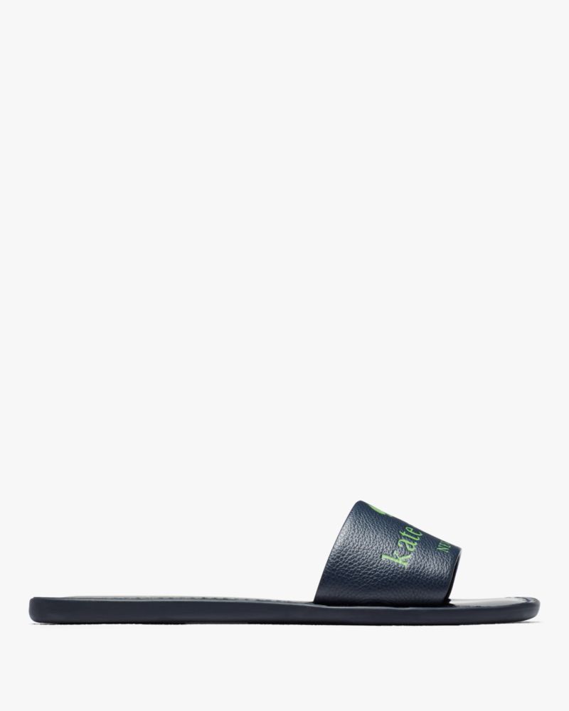 Kate Spade,Peyton Sandals,Faux Leather,Rubber,Leather,Slides,Casual,Navy