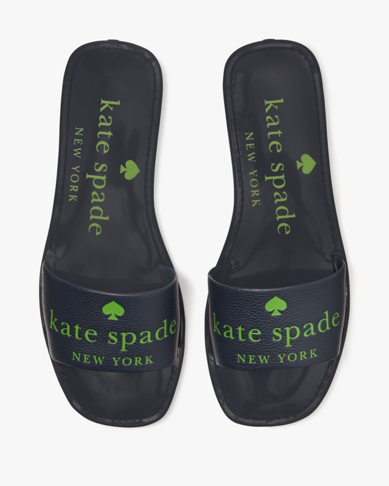 Kate Spade,Peyton Sandals,Faux Leather,Rubber,Leather,Slides,Casual,Navy
