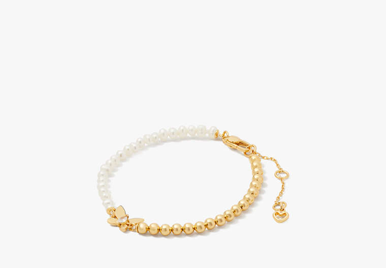 Kate Spade,Social Butterfly Pearl And Gold Bead Bracelet,Cream/Gold image number 0
