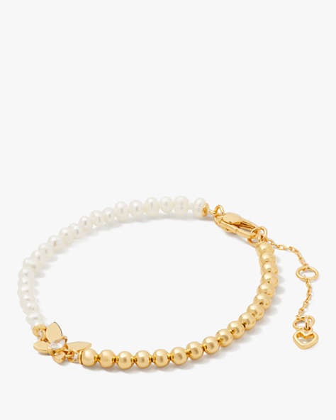 Kate Spade,Social Butterfly Pearl And Gold Bead Bracelet,Cream/Gold