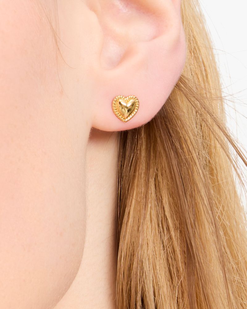 Kate Spade,Golden Hour Mini Heart Studs,Studs,Metal Material,Cubic Zirconia,Twist,Silver Plated,Casual,