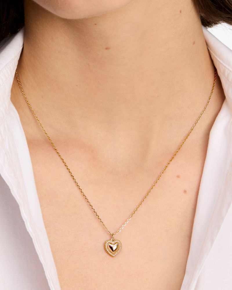 Kate Spade,Golden Hour Pendant,Single Strand,Cubic Zirconia,Twist,Gem Embellishment,Heart Embellishment,Silver Plated,Casual,