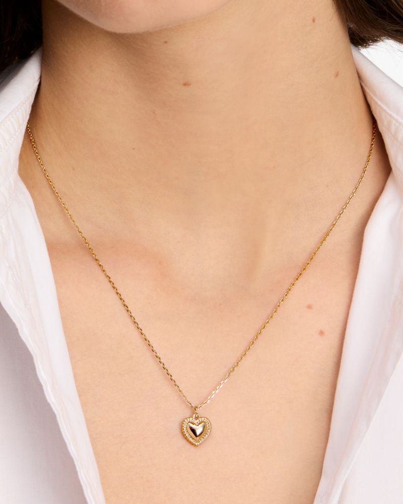 Kate Spade,Golden Hour Pendant,Single Strand,Cubic Zirconia,Twist,Heart Embellishment,Gold Plated,Valentines,Casual,