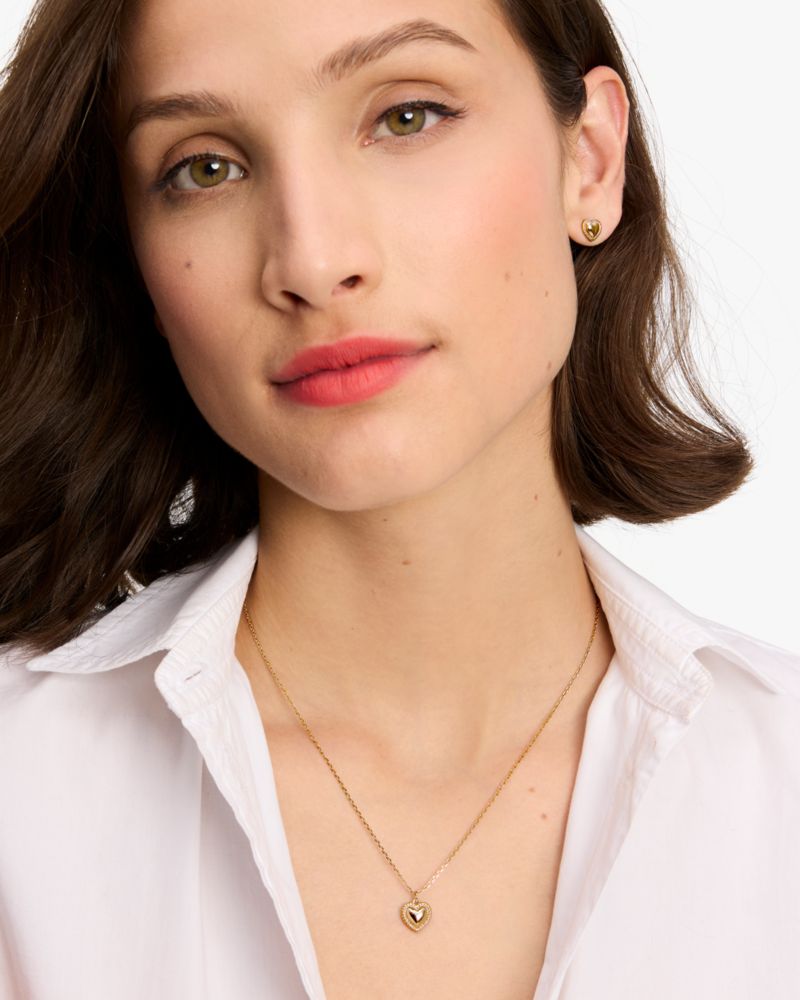 Kate Spade,Golden Hour Pendant,Single Strand,Cubic Zirconia,Twist,Gem Embellishment,Heart Embellishment,Silver Plated,Casual,