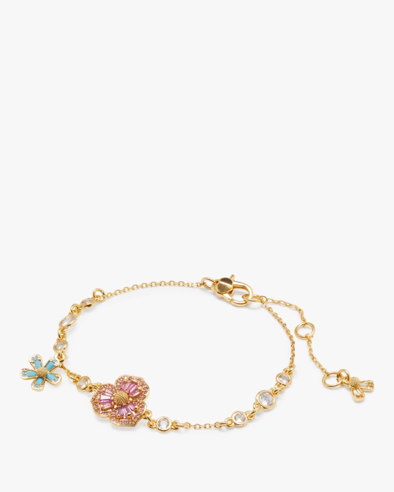 Kate Spade,Fleurette Line Bracelet,Cubic Zirconia,Floral Embellishment,Gem Embellishment,Pave Embellishment,Gold Plated,Ye...,Multi Color