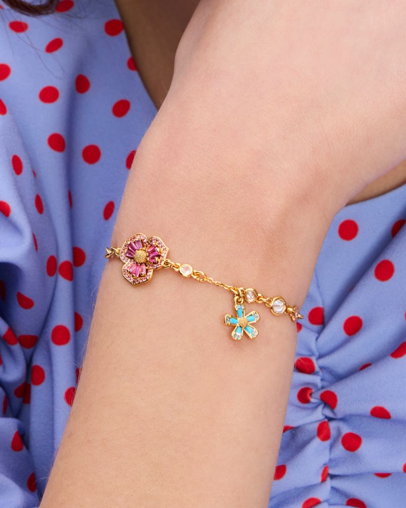 Kate Spade,Fleurette Line Bracelet,Cubic Zirconia,Floral Embellishment,Gem Embellishment,Pave Embellishment,Gold Plated,Ye...,Multi Color