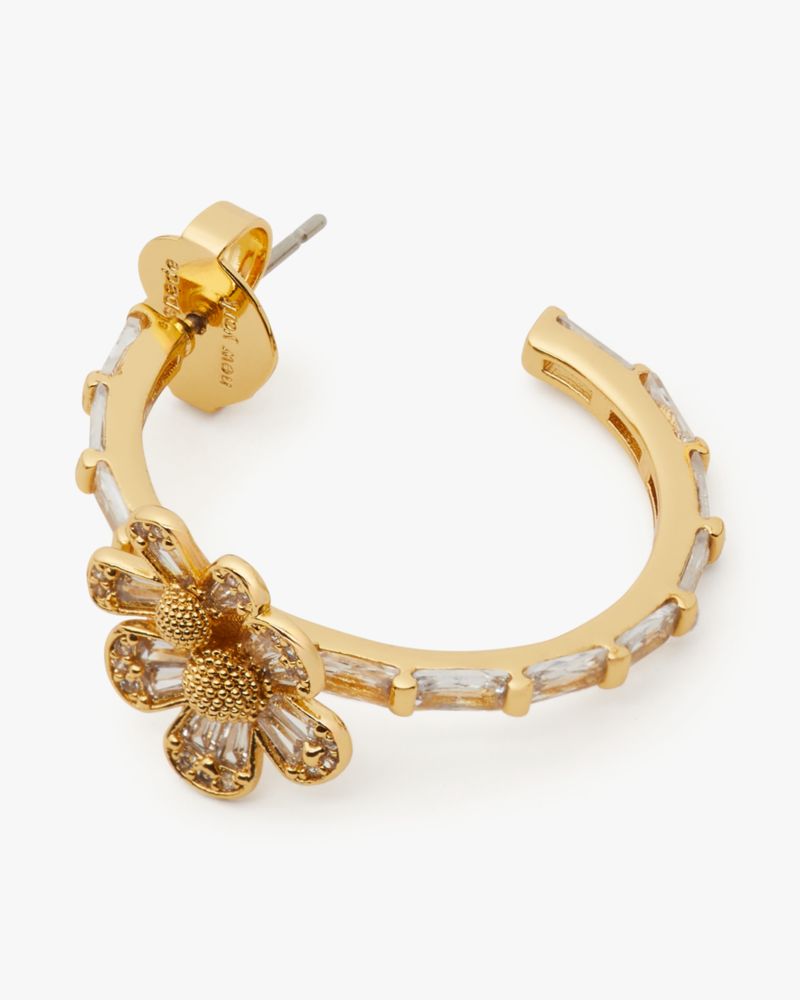 Kate Spade,Fleurette Hoops,Hoops,Floral Embellishment,Bead Embellishment,Rhinestones,Gold Metal,Day Party,Clear