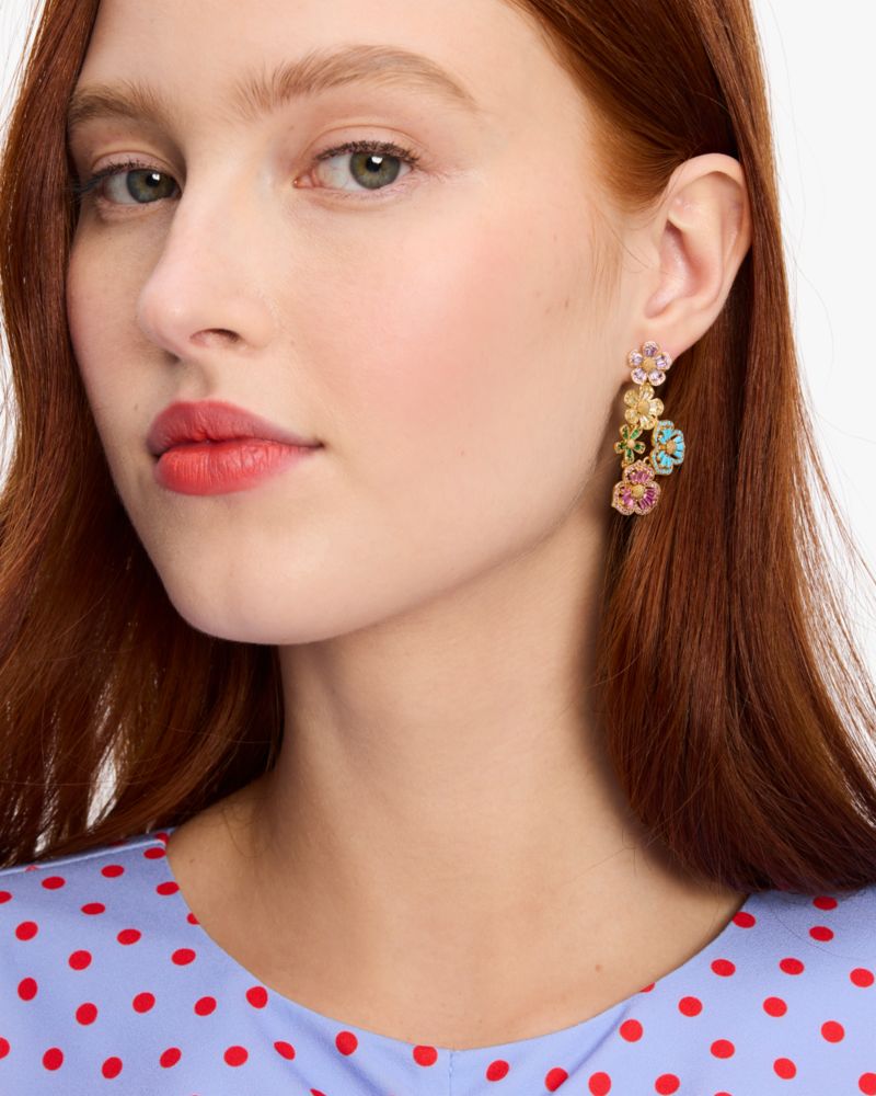 Kate Spade,Fleurette Statement Earrings,Dangle Earring,Cubic Zirconia,Floral Embellishment,Gem Embellishment,Pave Embellis...,Multi Color