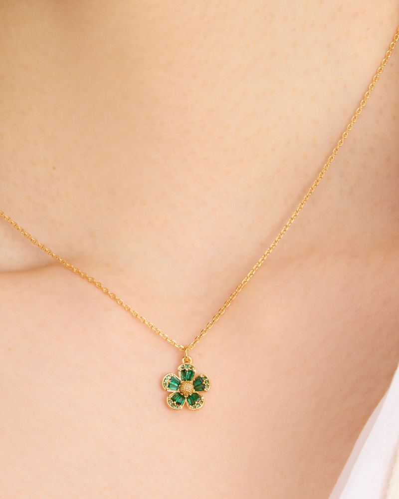 Kate Spade,Fleurette Pendant,Single Strand,Cubic Zirconia,Floral Embellishment,Gem Embellishment,Pave Embellishment,Gold P...,