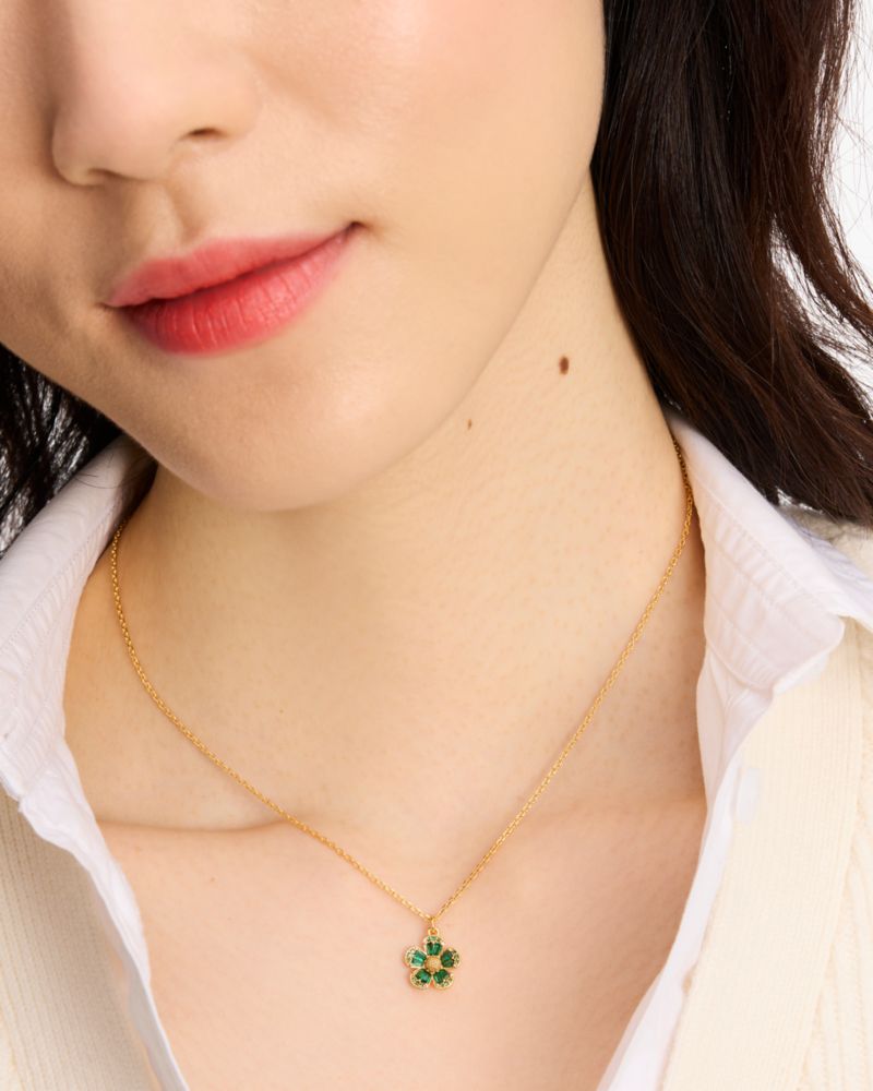 Kate Spade,Fleurette Pendant,Single Strand,Cubic Zirconia,Floral Embellishment,Gem Embellishment,Pave Embellishment,Gold P...,