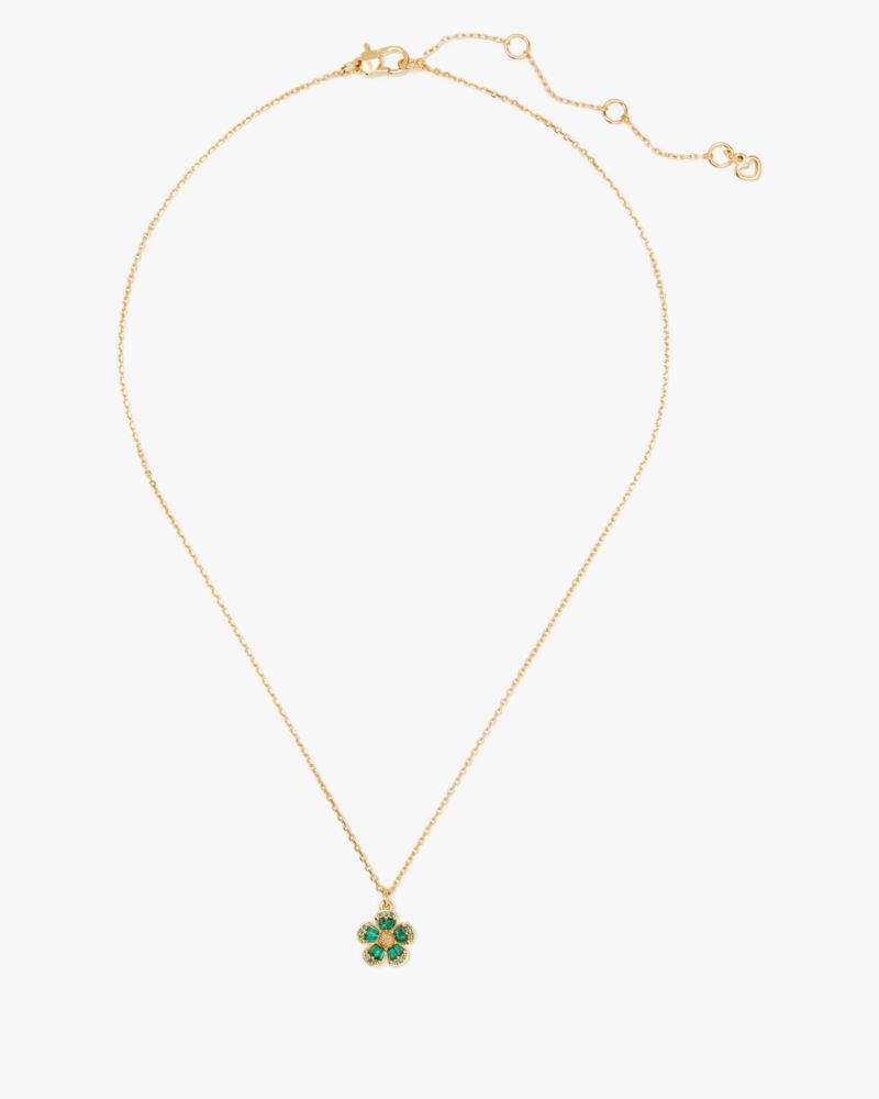 Kate Spade,Fleurette Pendant,Single Strand,Cubic Zirconia,Floral Embellishment,Gem Embellishment,Pave Embellishment,Gold P...,Emerald
