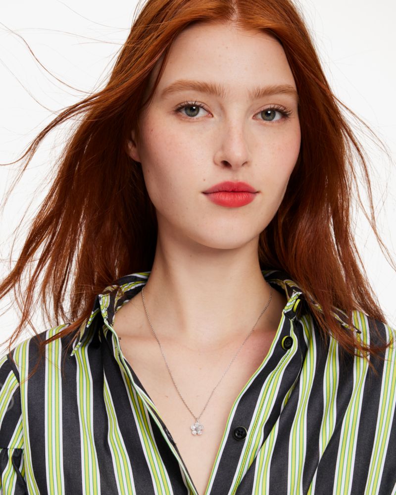 Kate Spade,Fleurette Pendant,Single Strand,Gem Embellishment,Pave Embellishment,Floral Embellishment,Gold Metal,Casual,