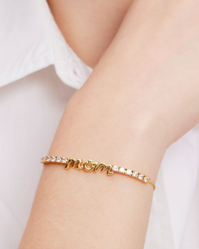 Kate Spade,Love You, Mom Bracelet,Clear/Gold