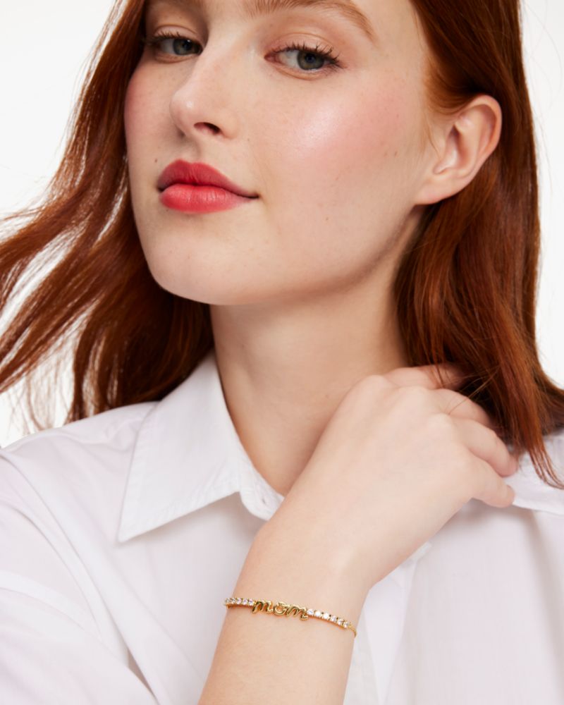 Kate Spade,Love You, Mom Bracelet,Rhinestones,Lettering Word,Gold Metal,Day Party,Clear