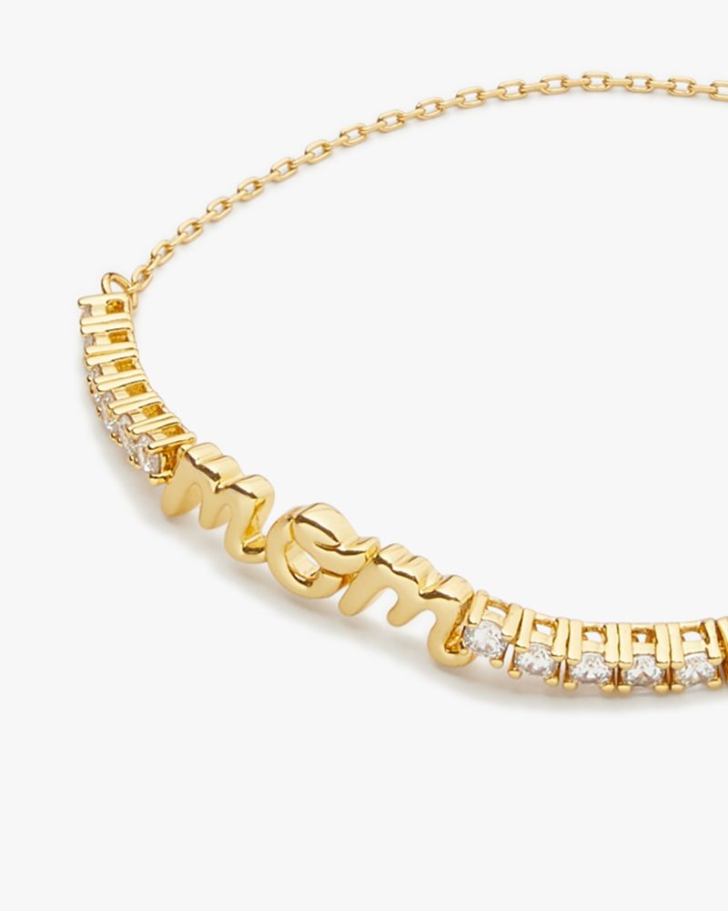 Kate Spade,Love You, Mom Bracelet,Rhinestones,Lettering Word,Gold Metal,Day Party,Clear