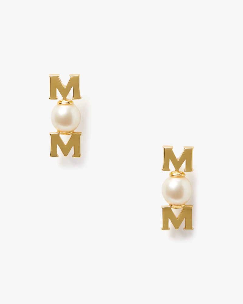Kate Spade,Love You, Mom Studs,Studs,Lettering Word,Pearl,Gold Metal,Casual,