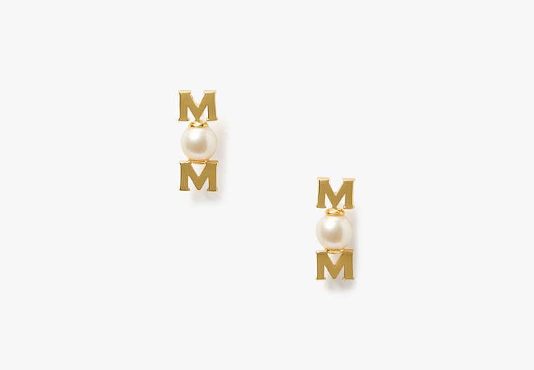 Kate Spade,Love You, Mom Studs,Clear/Gold image number 0
