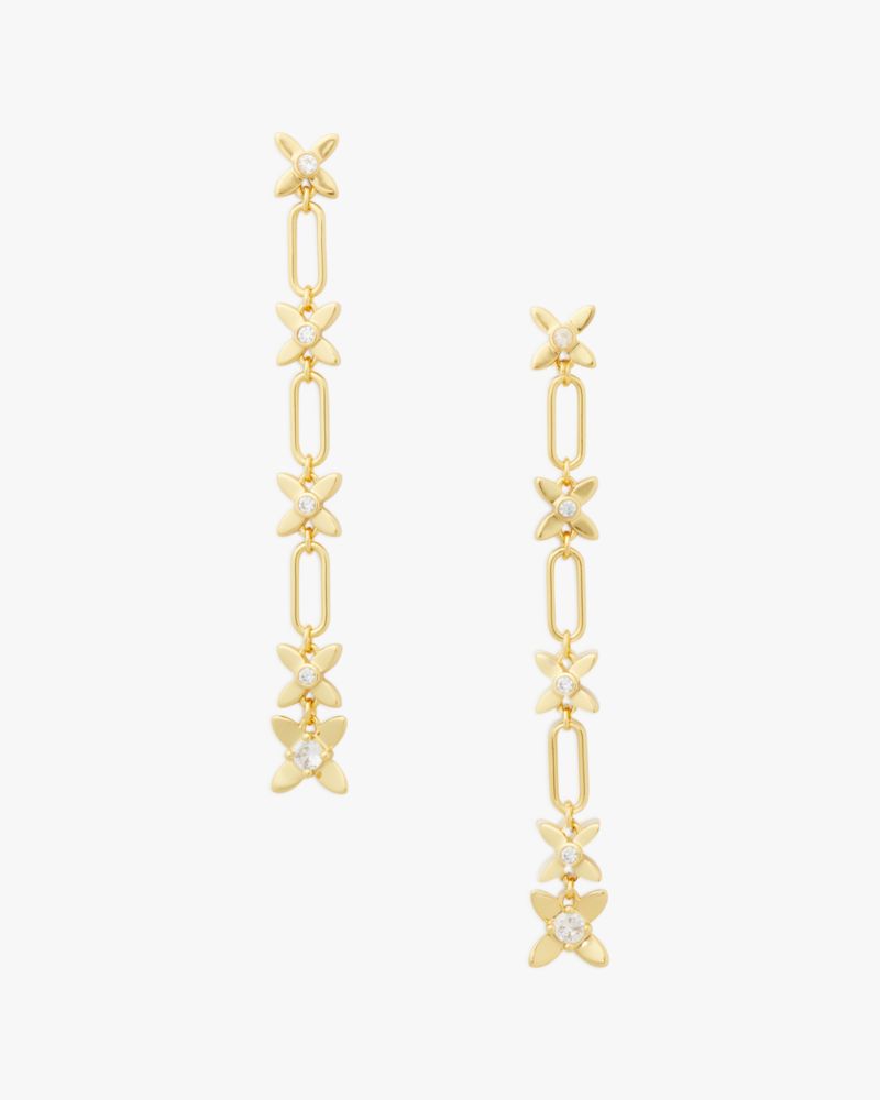 Kate Spade,Heritage Bloom Linear Earrings,Dangle Earring,Metal Material,Cubic Zirconia,Floral Embellishment,Gem Embellishm...,Clear