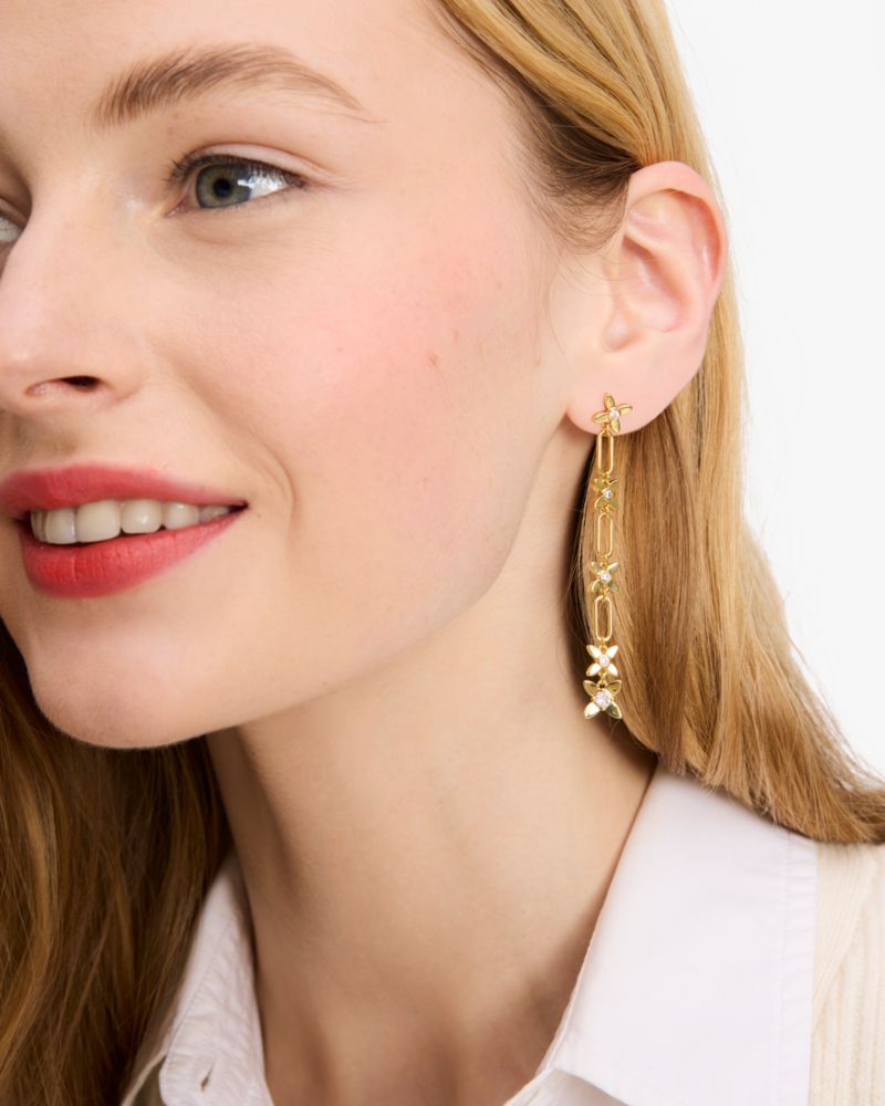 Kate Spade,Heritage Bloom Linear Earrings,Clear/Gold