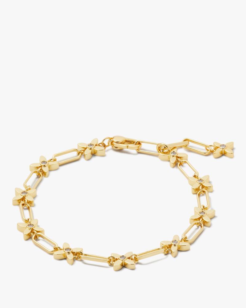 Kate Spade,Heritage Bloom Line Bracelet,Cubic Zirconia,Floral Embellishment,Logo,Gem Embellishment,Gold Plated,Yellow Gold...,Clear