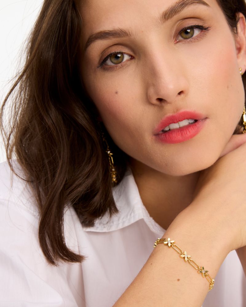 Kate Spade,Heritage Bloom Line Bracelet,Clear/Gold
