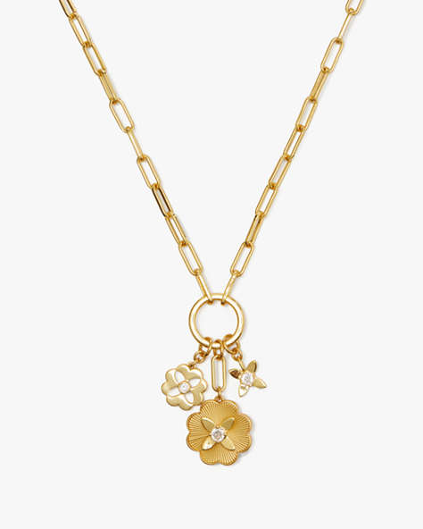 Kate Spade,Heritage Bloom Charm Necklace,Clear/Gold