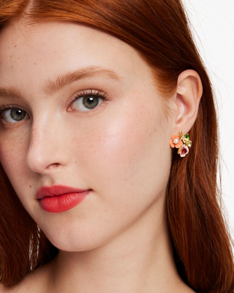Kate Spade,Bloom In Color Cluster Studs,Studs,Enamel,Floral Embellishment,Pearl,Rhinestones,Gold Plated,Yellow Gold Plated...,