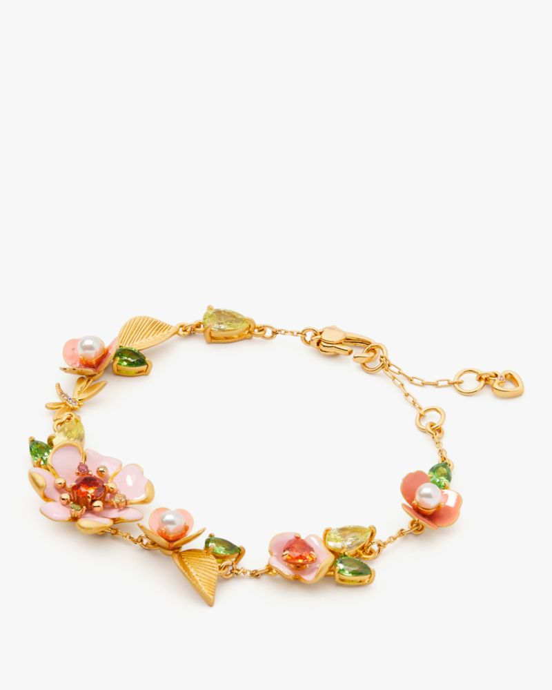 Kate Spade,Bloom In Color Bracelet,Enamel,Pearl,Glass,Floral Embellishment,Leaf Embellishment,Novelty Embellishment,Rhines...,Multi Color