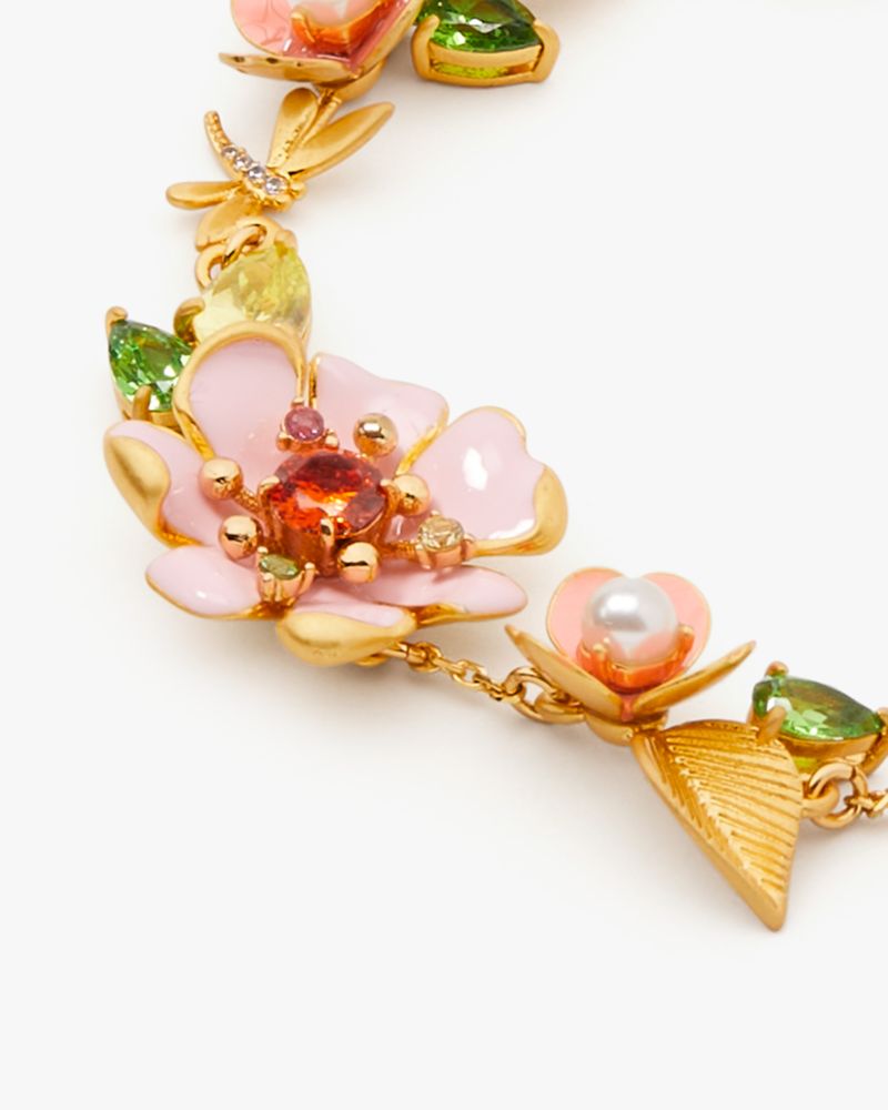 Kate Spade,Bloom In Color Bracelet,Enamel,Pearl,Glass,Floral Embellishment,Leaf Embellishment,Novelty Embellishment,Rhines...,